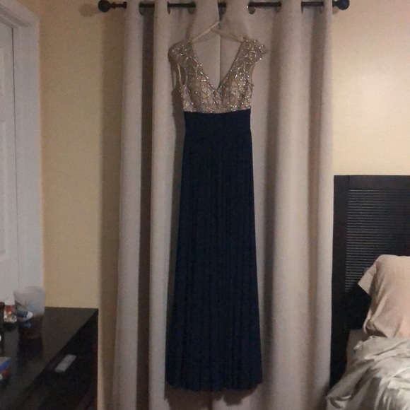Navy blue formal gown with Heavily embellished bodice by Night Studio - Picture 2 of 5